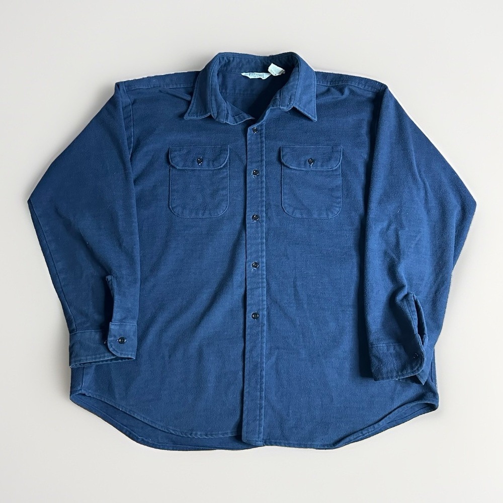 Vintage Five Brother Flannel Shirt 3XL Solid Blue Chamois Heavy Cotton Made USA